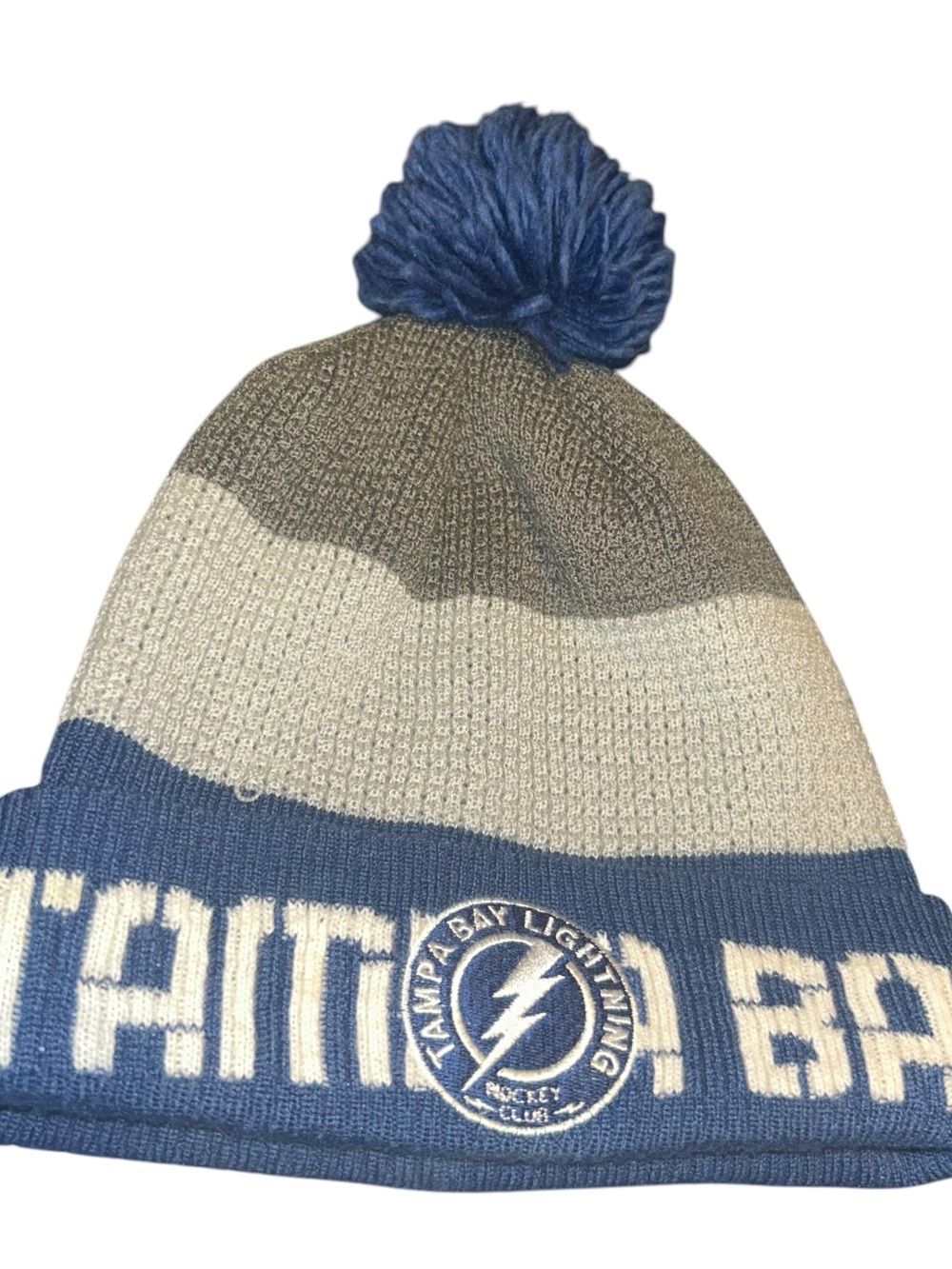 Reebok NHL Tampa Bay Lightning Bolt Blue/ White Knit Pom Beanie Hat OSFM